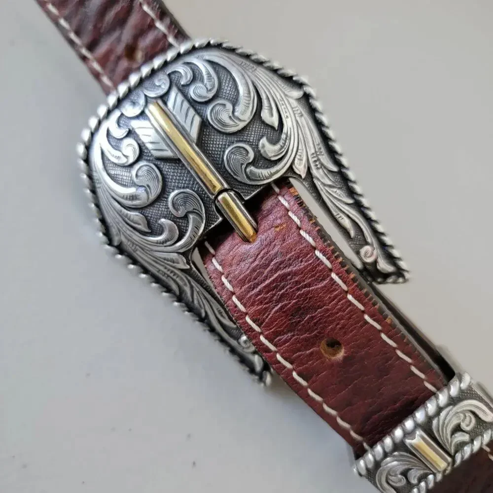 Justin Western Leather Belt Dark Brown Mens 46 Bison Top Grain Arrow Buckle USA